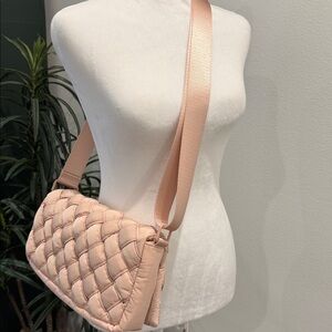 Crossbody Purse Weave Outer Padded Soft Light Pink Rose Adjustable Strap